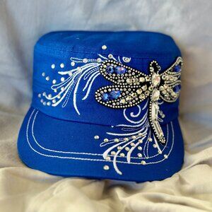 Hat~Rhinestone~Dragonfly~Cadet style~adjustable velcro back